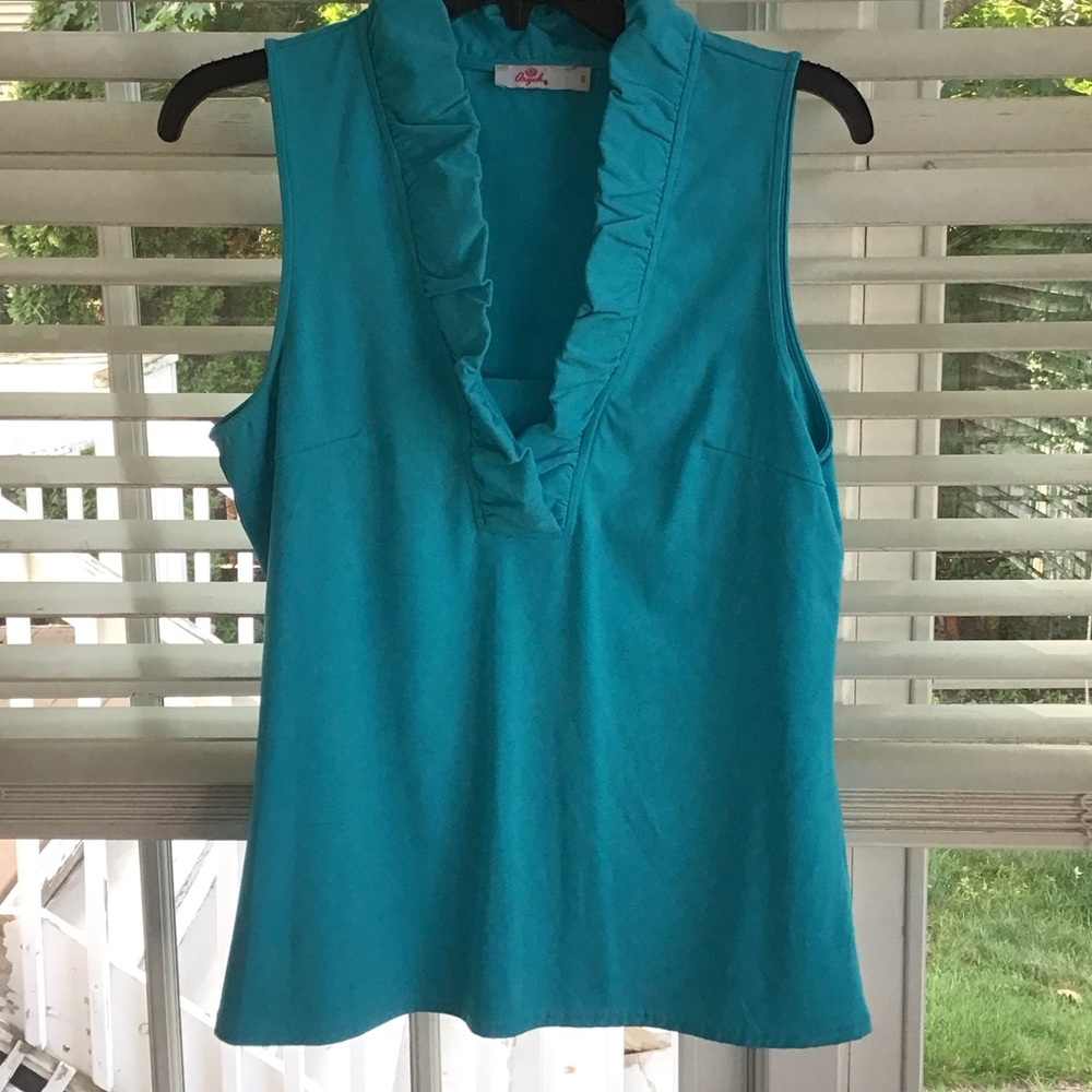 Aryeh Turquoise Ruffled V-Neck. Retails  $69